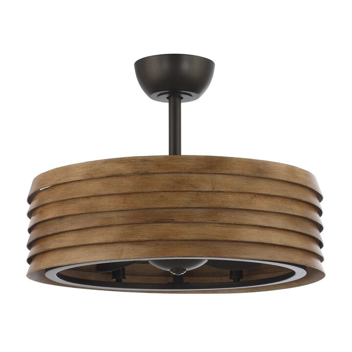 24" Farmhouse Brown Caged LED Ceiling Fan with Remote Control