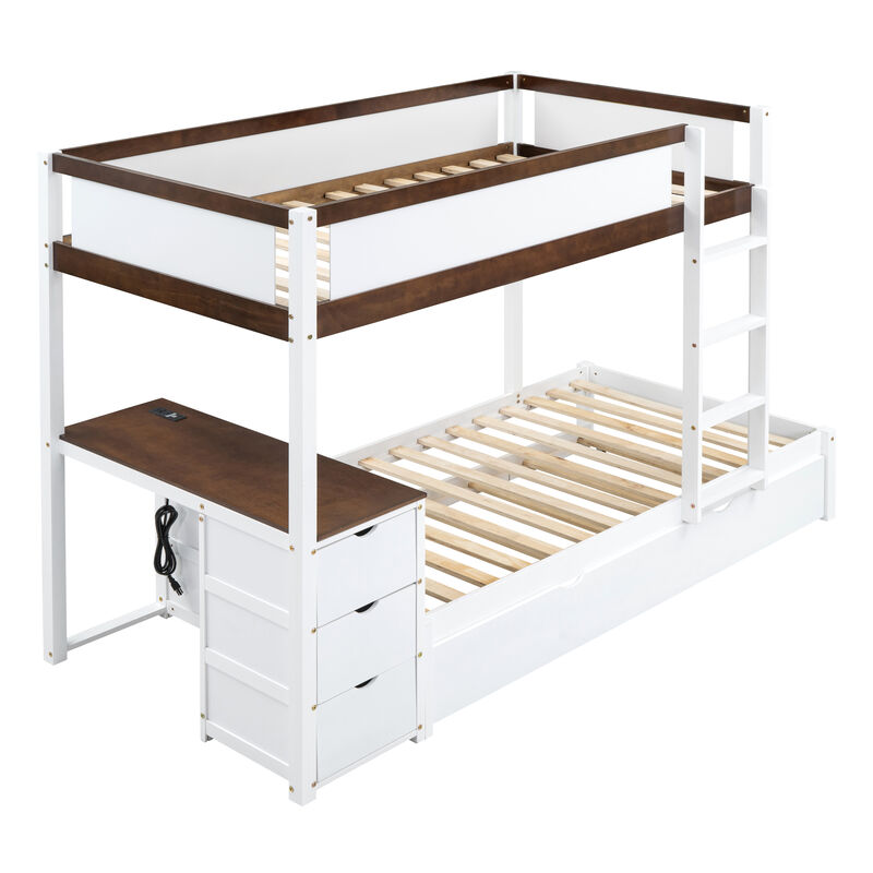 Twin Over Twin Bunk Bed With Twin Size Trundle, Storage And Desk