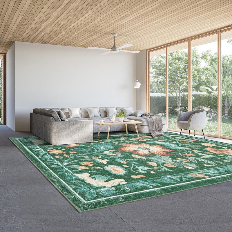Modern Washable Folding Floral Print Rug, Soft Washable Non - Slip Backing for Living Room Bedroom image number 1