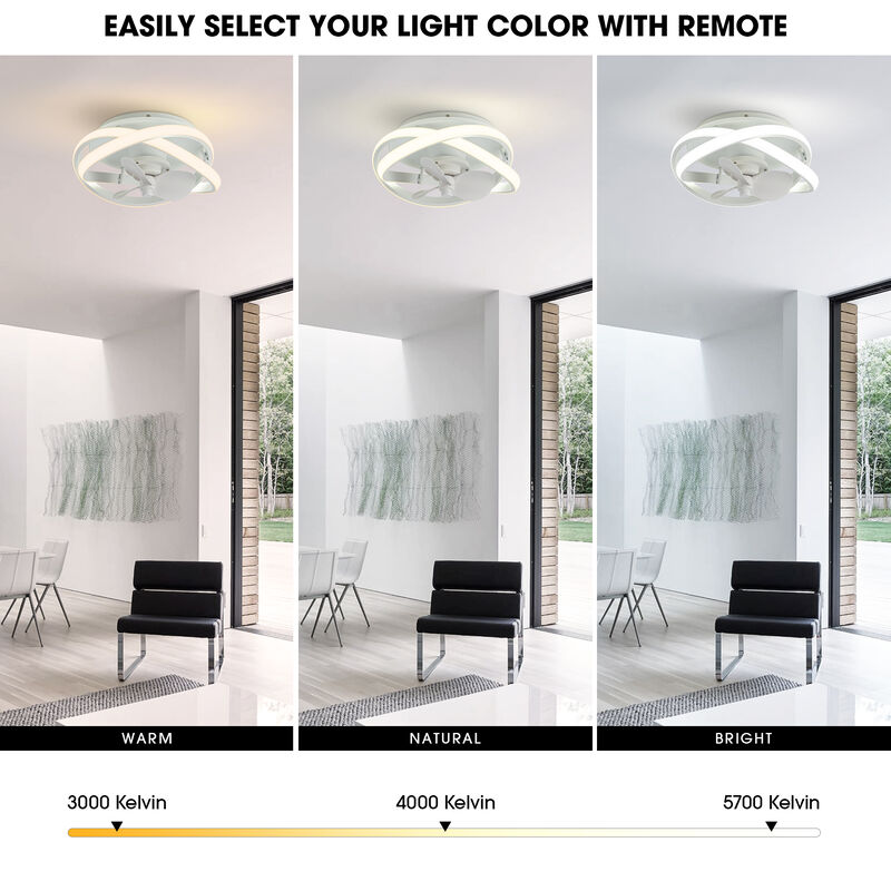 12.5" Modern White Flush Mount Ceiling Fan with LED Light