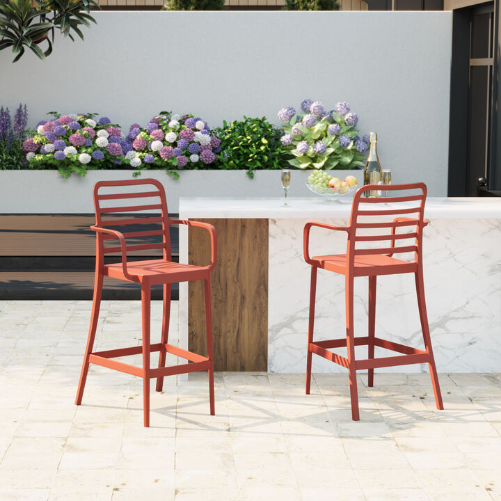WestinTrends 29.5" Outdoor Polypropylene Plastic Patio Bar Height Stools (Set of 2)