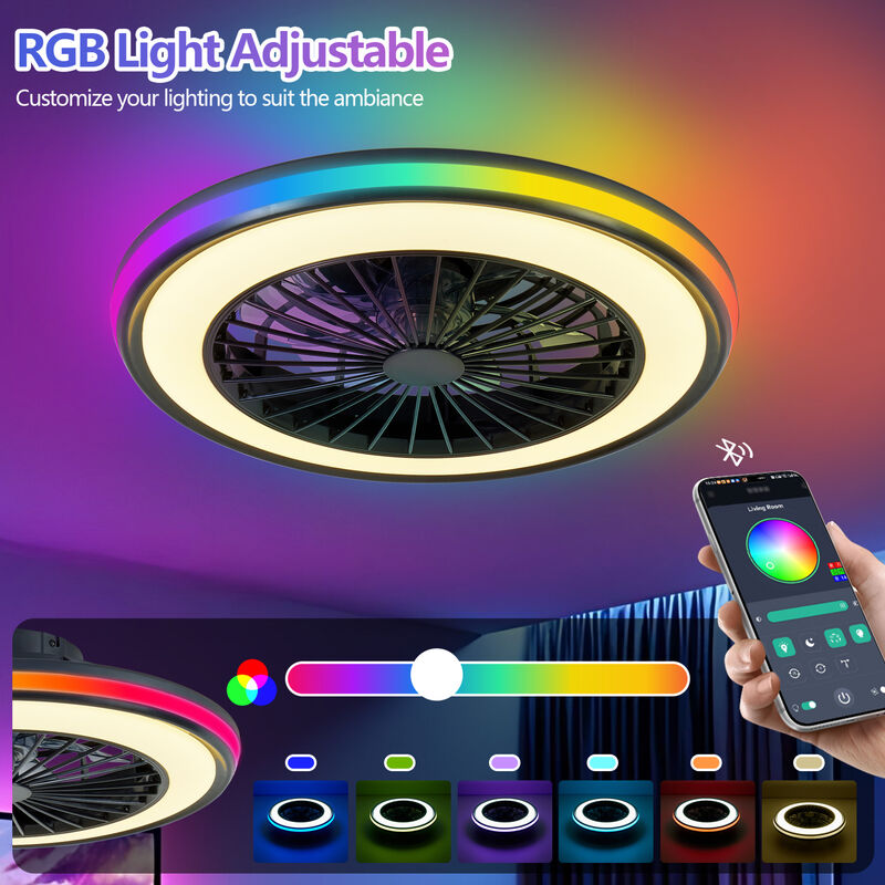 ELEMENT ACE Modern Dimmable RGB LED Ceiling Fan with Light, Adjustable Speed Bidirectional Rotation Ceiling Lighting Fixture for Living Room Bedroom Office image number 4