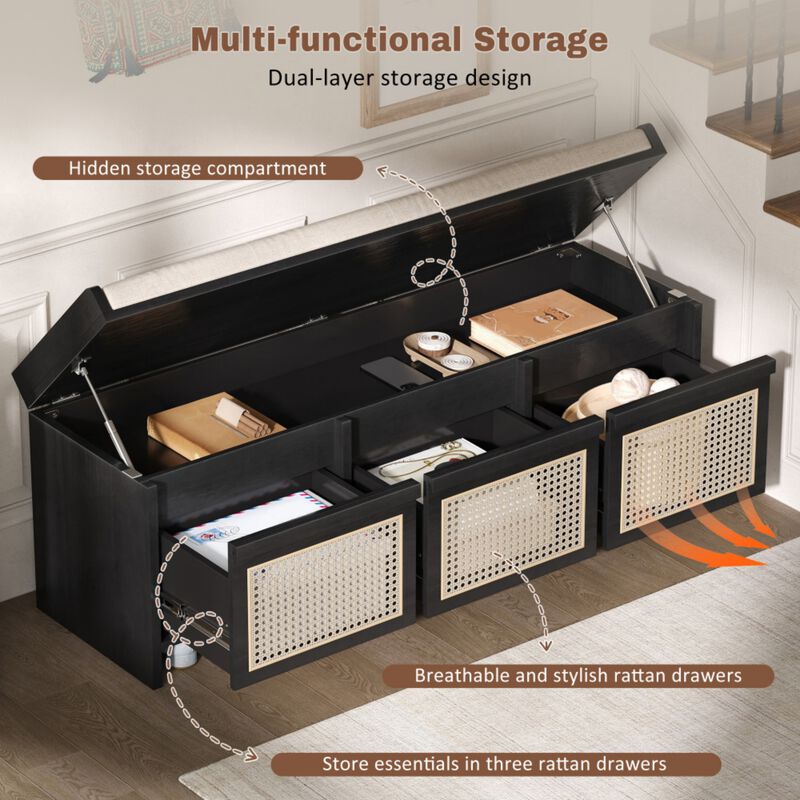 Seckbo Retro Button Tufted Upholstered Storage Bench image number 3