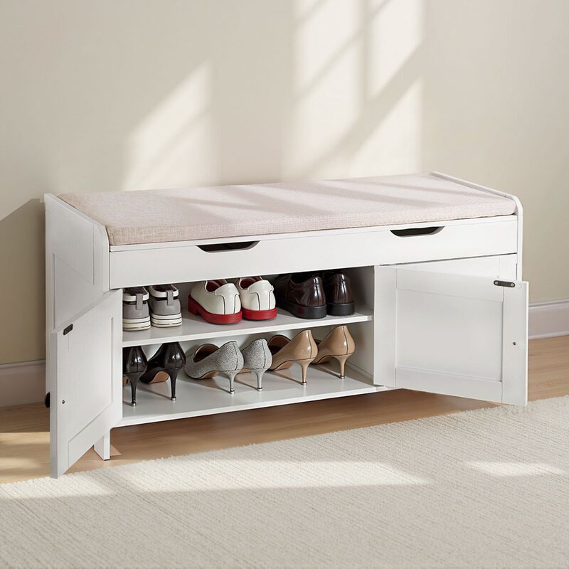 Entryway Bench with Shoe Storage, 3 Door Cabinets and Height Adjustable Shelf image number 1