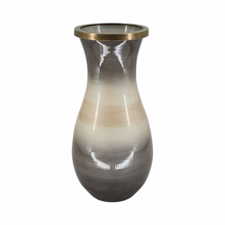 Glass 18" Vase With Metal Rim