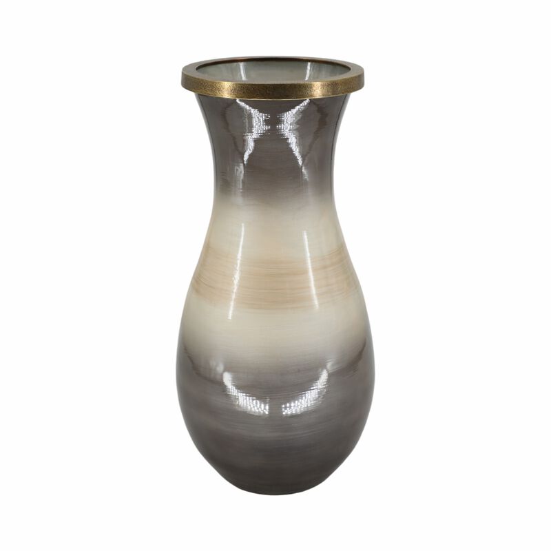Glass 18" Vase With Metal Rim image number 0