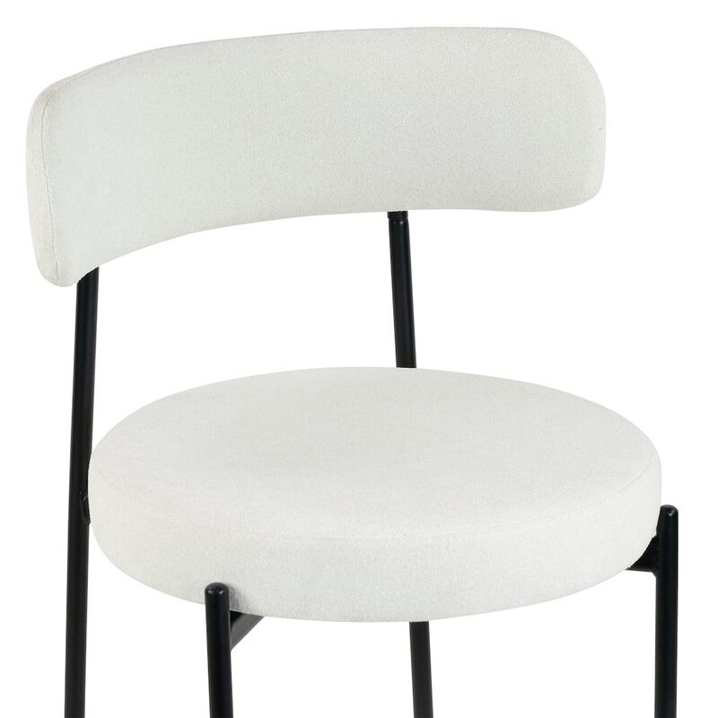 Glamour Home Set of 2 Avrom White Boucle Dining Chair with Black Metal Legs