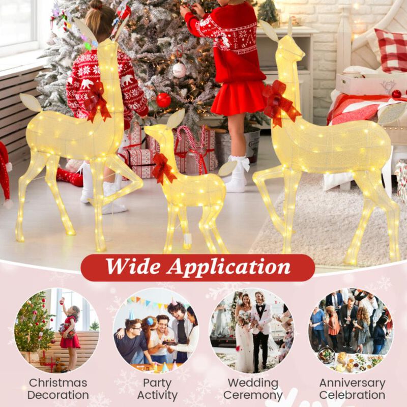 Hivvago 3 Pieces Lighted Family Deer Set with LED Lights and RGB Flashing Lights