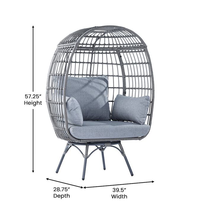 Flash Furniture Oversized Wicker Egg Swivel Lounge Chair, Gray Cushions/Gray Frame