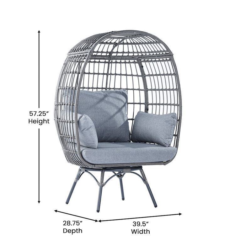 Flash Furniture Oversized Wicker Egg Swivel Lounge Chair, Gray Cushions/Gray Frame image number 1