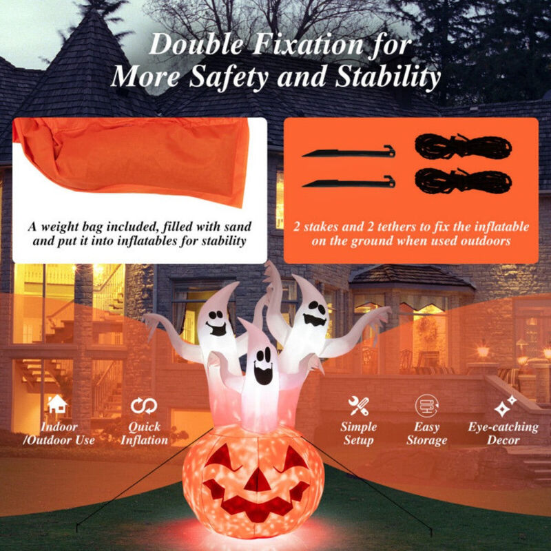 6FT Inflatable Halloween Ghost Spooky Yard Decoration with Pumpkin and Spinning Light image number 8