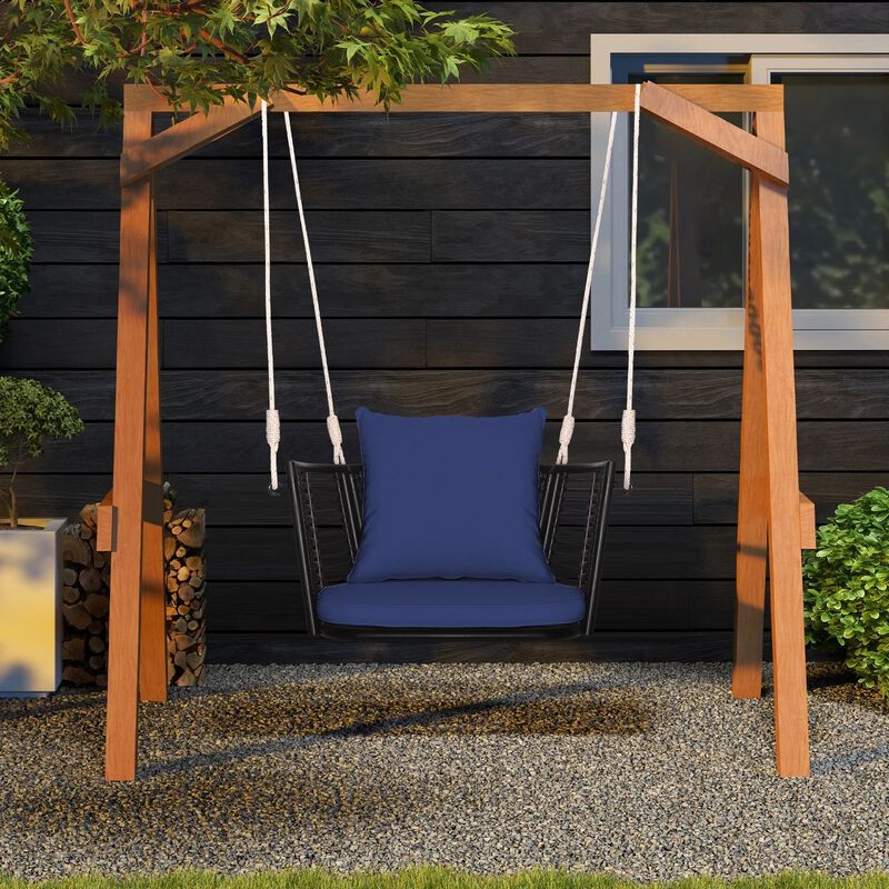 Mondawe Porch Swing Patio Hanging Rattan Chair with Zippered Cushions and Rope