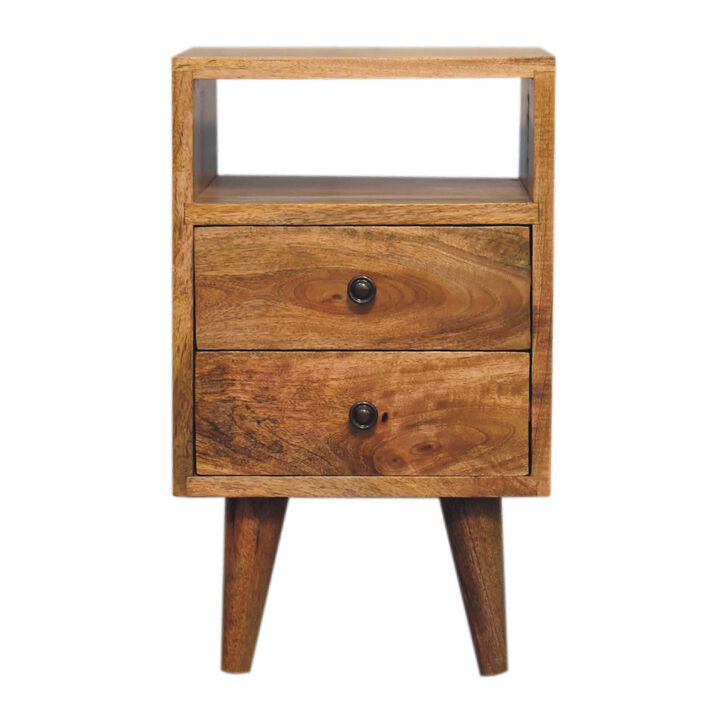 Mini Oak-ish Classic Open 2 Darwer Solid Wood Nightstand