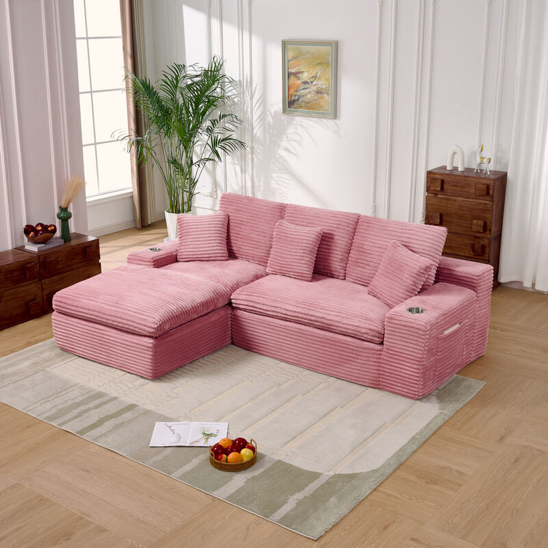 Minsme L-Shaped Pink Modular Sectional Sofa image number 2