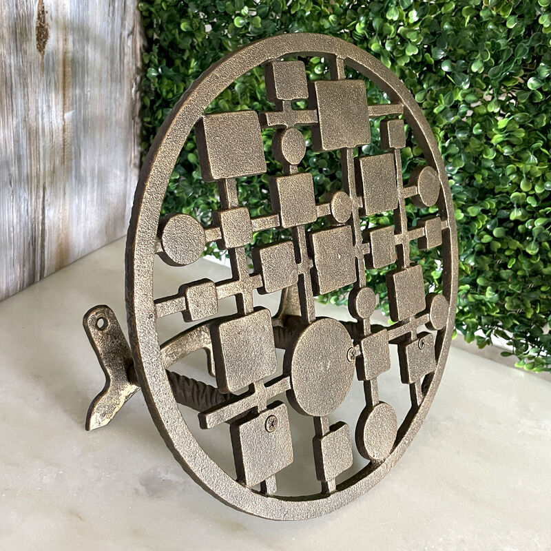 MCM Circles & Squares Cast Iron Hose Holder &ndash; Bronze Wall Mount image number 6