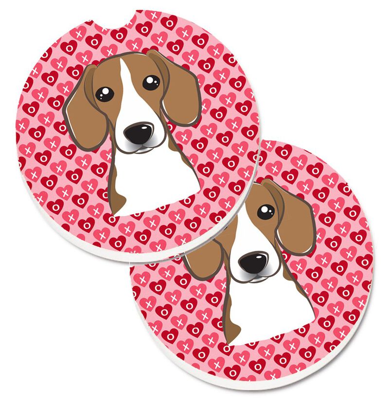 Caroline's Treasures Beagle Hearts Set of 2 Cup Holder Car Coasters, 2.56, Multicolor