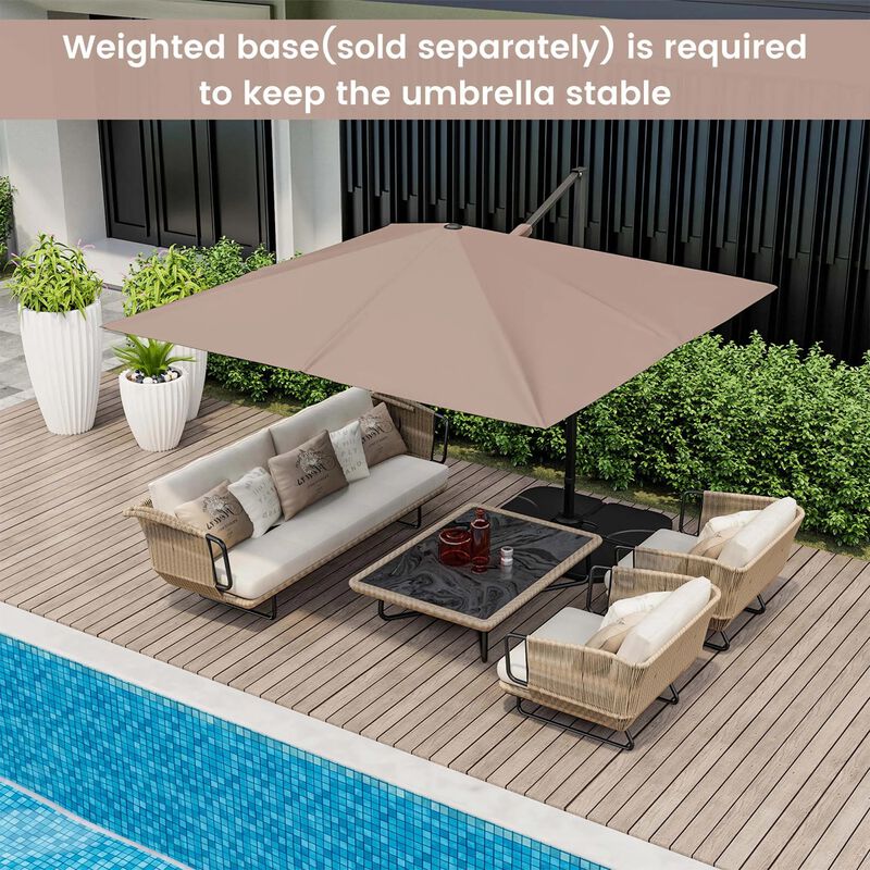 Mondawe 9.5 Feet Square Patio Cantilever Umbrella with 360° Rotation
