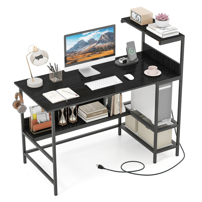 Computer Desk with Built In Power Outlets and Shelves for Home Office image number 3