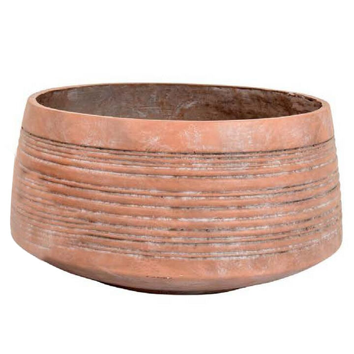 17 Inch Planter Set of 2, Clean Lines, Large Pot Shaped, Metal, Clay Tone - Benzara
