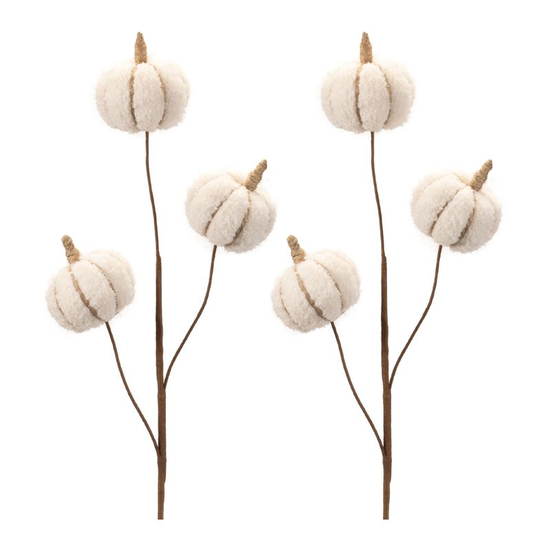 Set of 2 Plush Fall Pumpkin Sprays for Seasonal Vase, Wreath, or Centerpiece Decor
