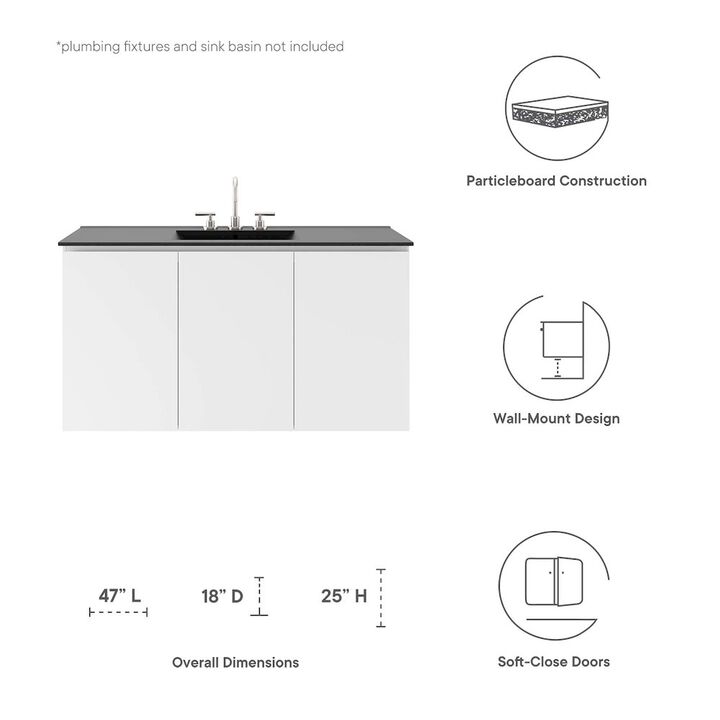 Modway Vitality 47" Particleboard Melamine Wall-Mount Bathroom Vanity in White