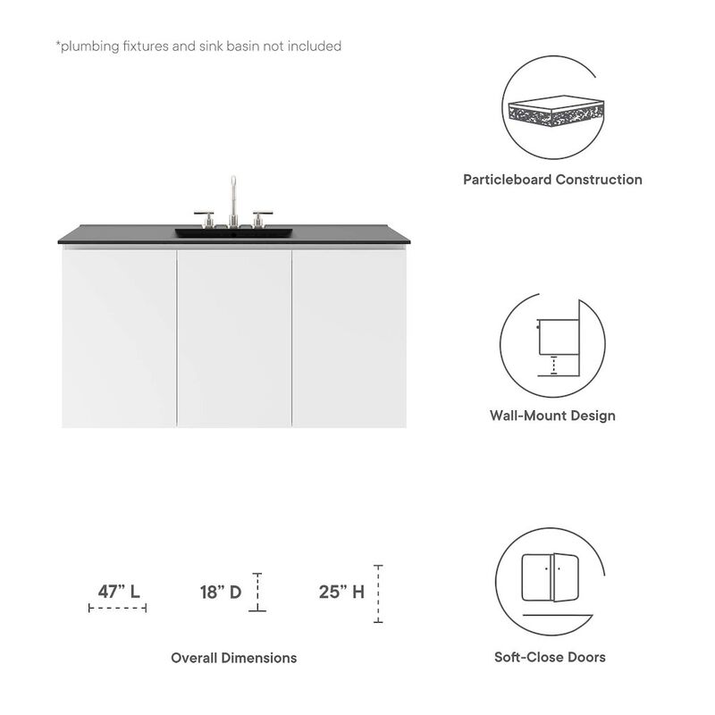 Modway Vitality 47" Particleboard Melamine Wall-Mount Bathroom Vanity in White image number 1
