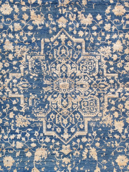 Pasargad Home Transitional Hand-Knotted Blue Bsilk & Wool Area Rug- 9' 0" X 12' 2"