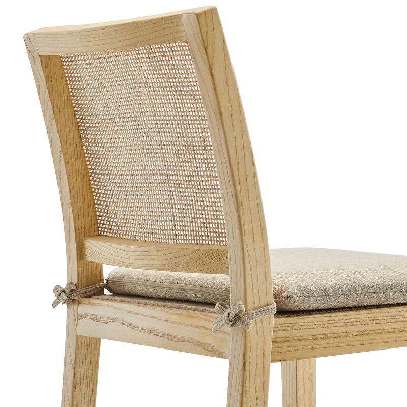 Modway Ovard Wood Bar Stool in Natural with Rattan Back &ndash; Natural Rattan Armless Bar Chair with Removable Padded Seat &ndash; Solid Wood and Fabric Bar-Height Stool image number 8