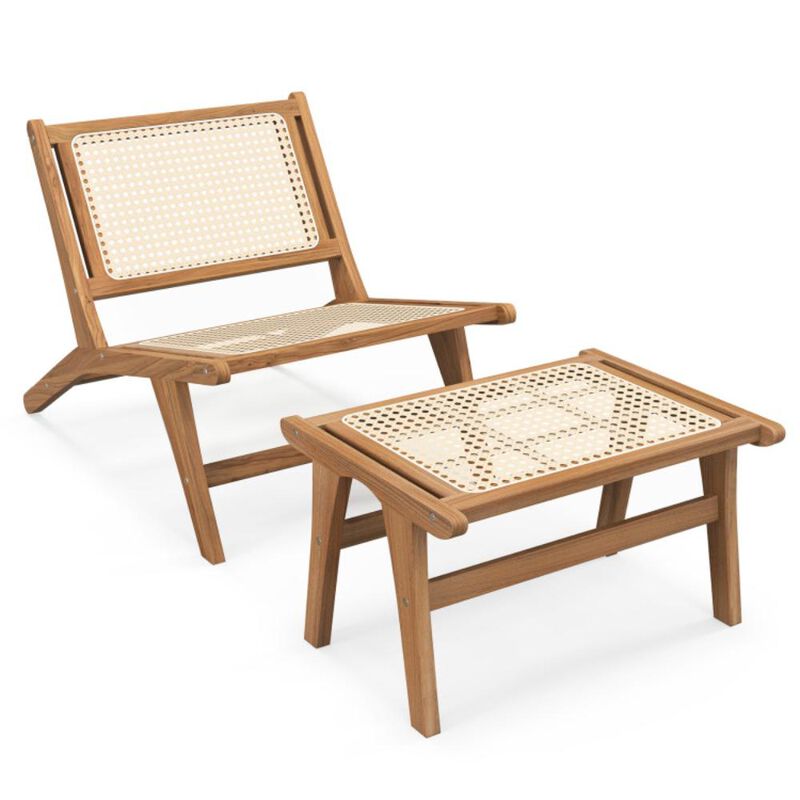 Hivvago Mid Century Modern Accent Chair Farmhouse Handwoven Rattan Chair with Ottoman