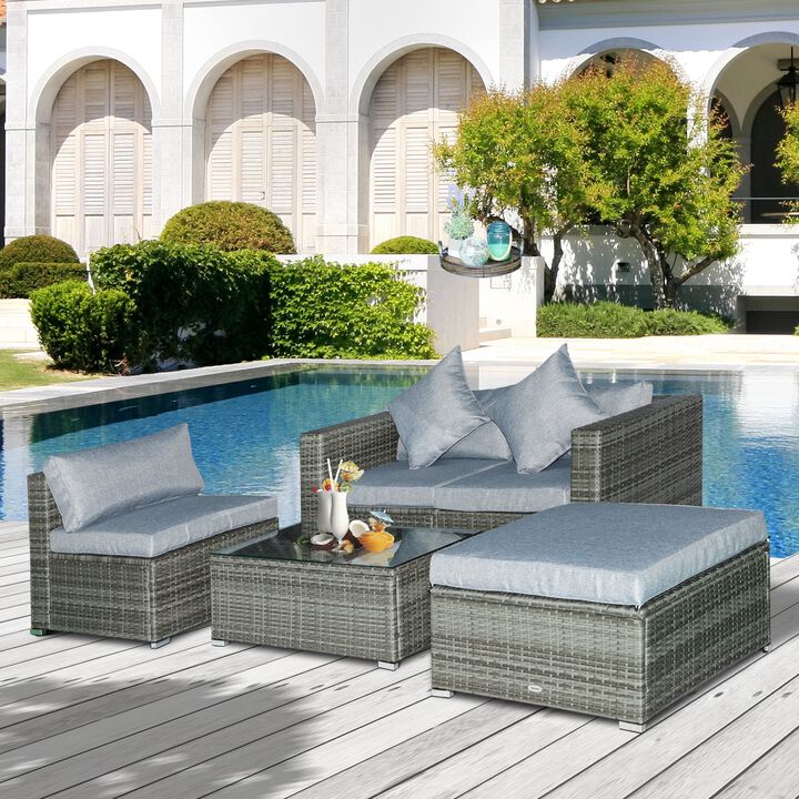5 Piece Outdoor Patio PE Rattan Wicker Sofa Conversation Set Sectional Furniture Set