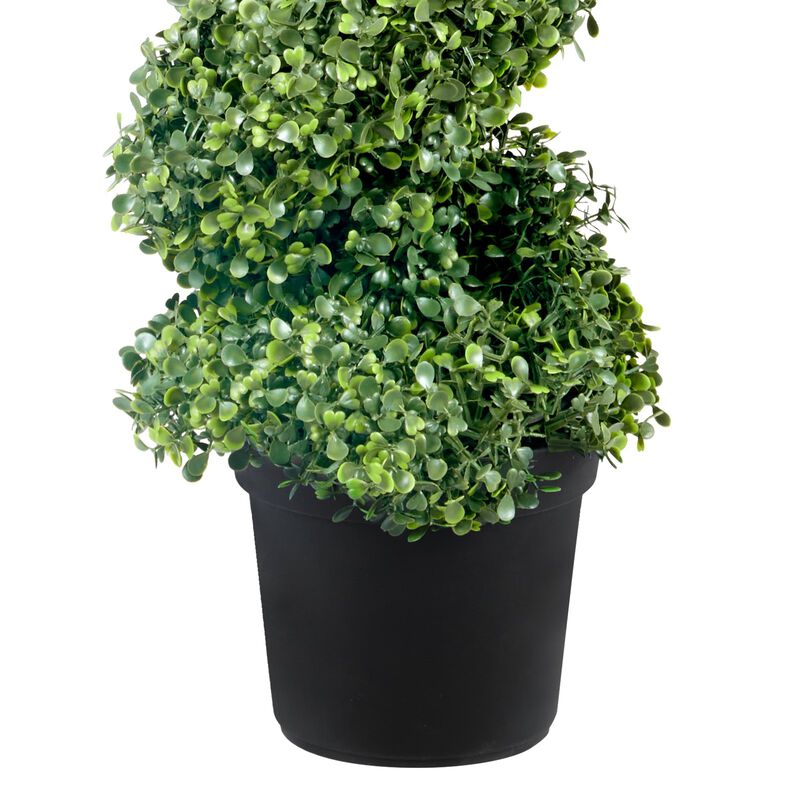 Set of 2 Artificial Spiral Boxwood Topiary Plants with 10 Spare Replacement Leaves-Green image number 9