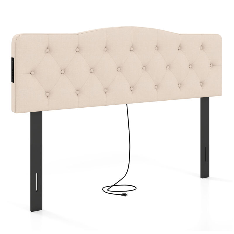 Upholstered Tufted Headboard for Full and Queen Beds with 2 Power Outlets image number 0