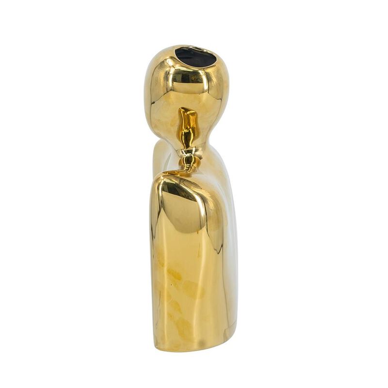 HomeRoots 10" Gold Ceramic Modern Abstract Table Vase image number 3