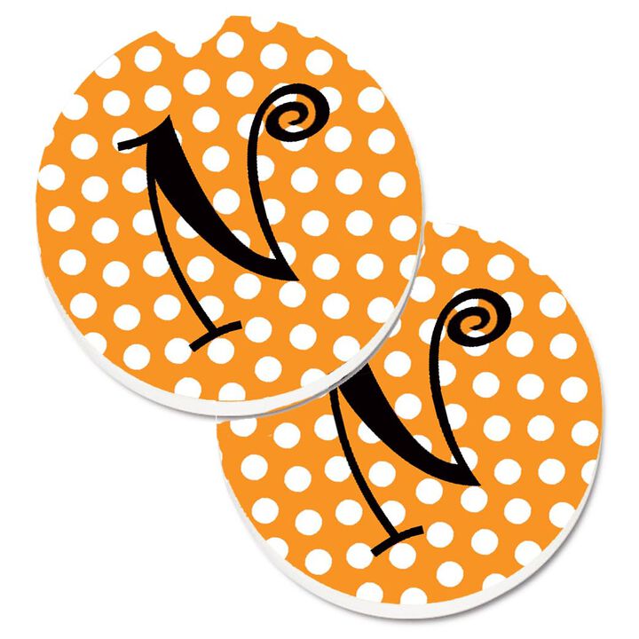 Caroline's Treasures Monogram Initial N Orange Polkadots Set of 2 Cup Holder Car Coasters CJ1033-NCARC, 2.56, Multicolor