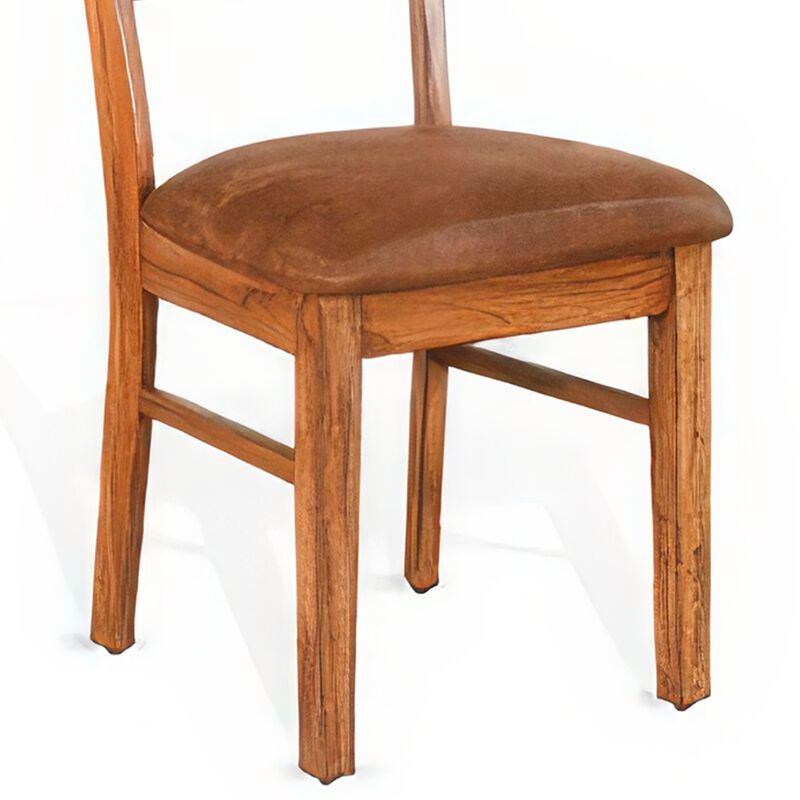 Marv Dining Chair Set of 2, Ladderback, Saddle Seat, Light Brown Wood - Benzara
