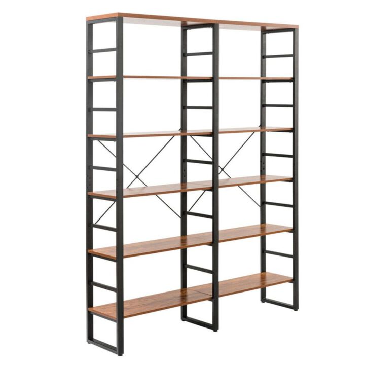 Hivago 80 Inch Freestanding Industrial Double Wide 6-Shelf Bookcase