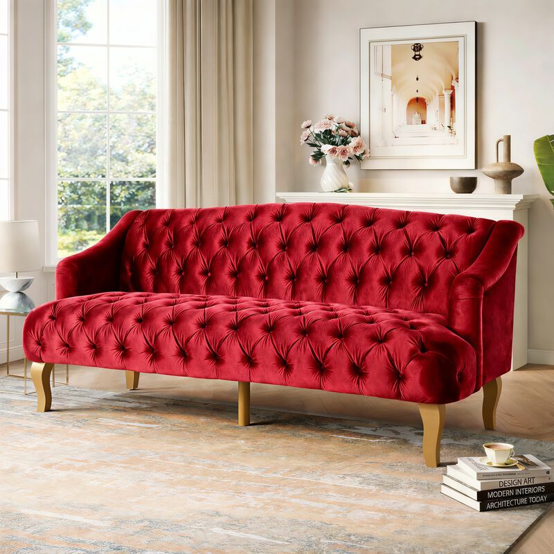 Whisen Comfy 3-Seat Sofa with Curved Wooden Legs, Velvet Upholstery image number 1