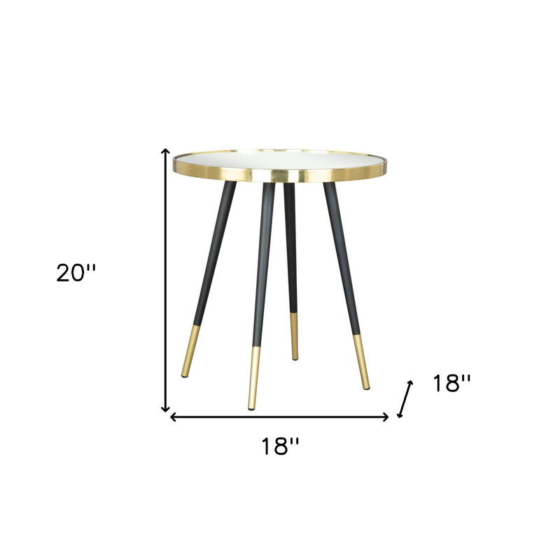 HomeRoots 20" Gold and Black Mirrored Glass and Iron Round End Table image number 6