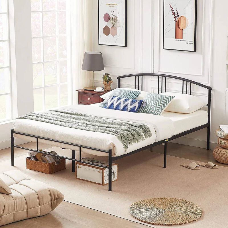 Modern Metal Platform Bed Frame with Curved Arched Headboard &ndash; Perfect for Any Bedroom