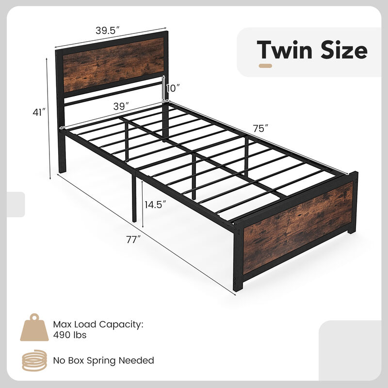 Metal Bed Frame with High Headboard and Mute Bars for Noise-Free Sleeping