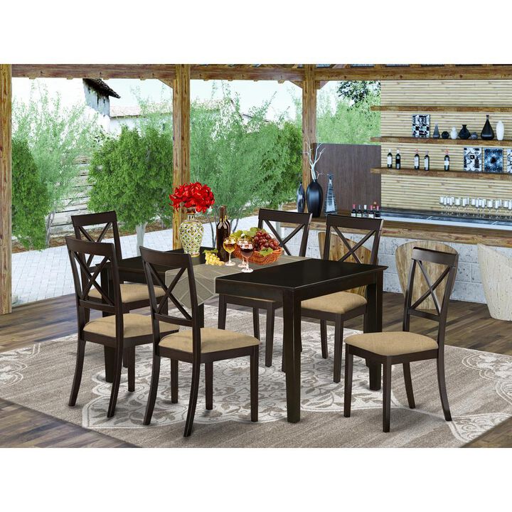 7 Pc Dining set-Dining Table and 6 Linen seat dining chairs
