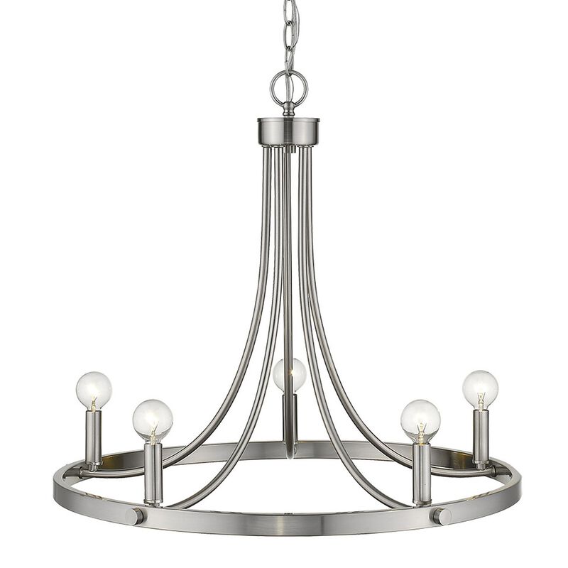Hivvago Silver Candle Style Five Light Metal Dimmable Chandelier