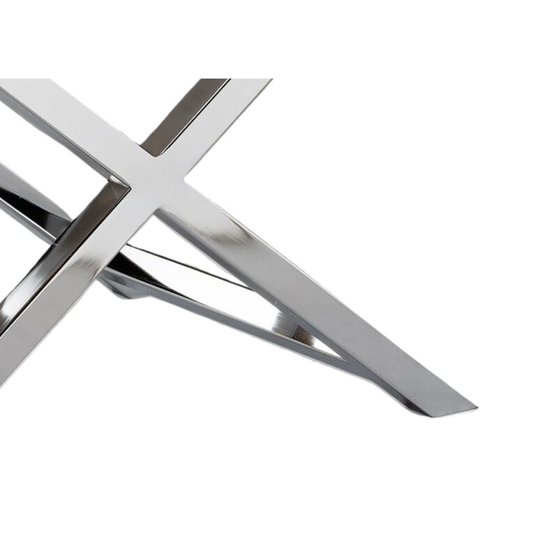 Sumi 18 Inch Stool, Padded Seat, White Faux Leather, Crossed Chrome Legs - Benzara