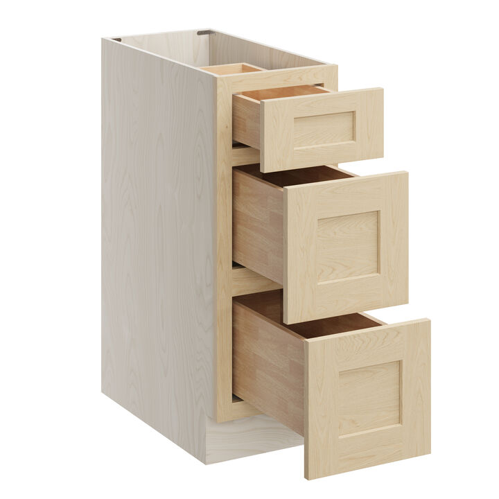 Compact 3-Drawer Base Cabinet, Soft-Close Undermount Slides for Kitchen or Bathroom Storage