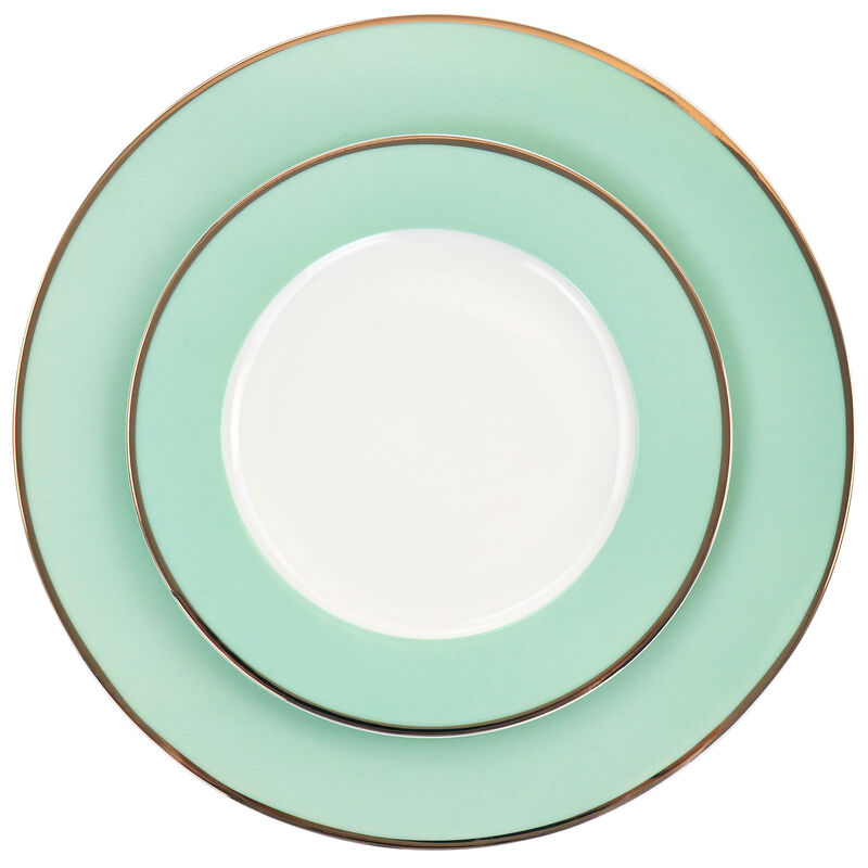 Martha Stewart Gold Rimmed 12 Piece Fine Ceramic Dinnerware Set in Mint
