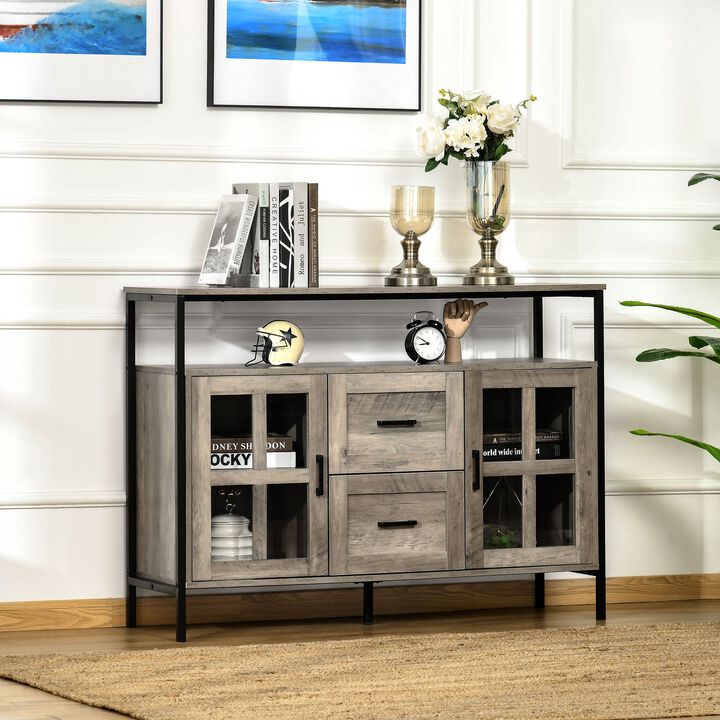 Gray Rustic Storage: Kitchen Sideboard with Glass Doors & Drawers