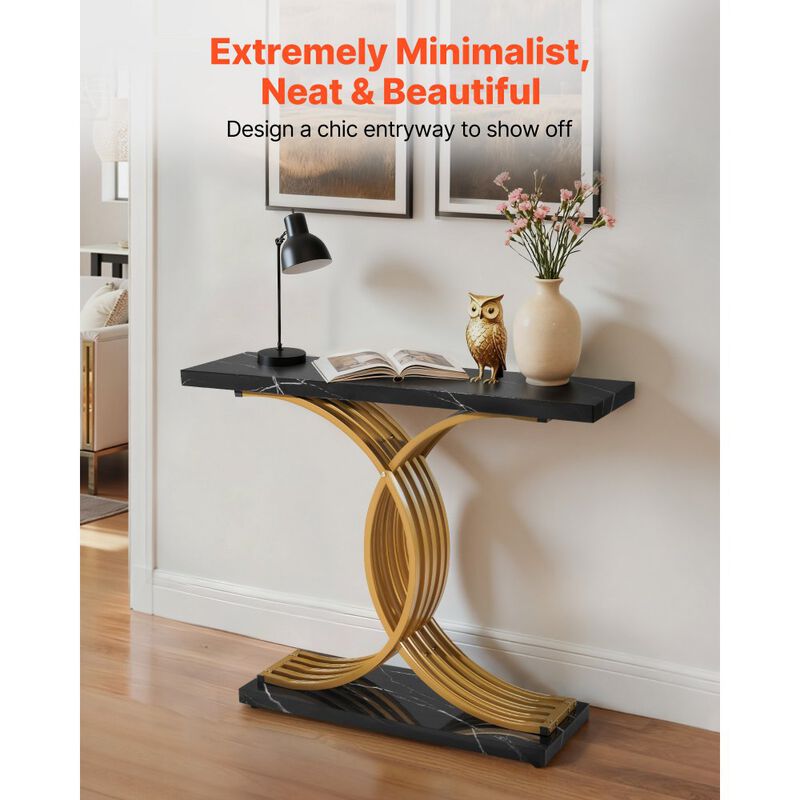 39 Inch Narrow Console Table Gold Sofa Table with Metal Frame image number 6
