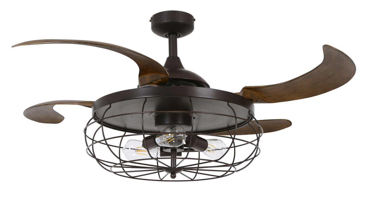 Fanaway Industri 48" Retractable Blade Ceiling Fan with Light and Remote, Industrial Fandelier Ceiling Fan, Patented Design Technology, Stronger Thicker Blades, Oil Rubbed Bronze