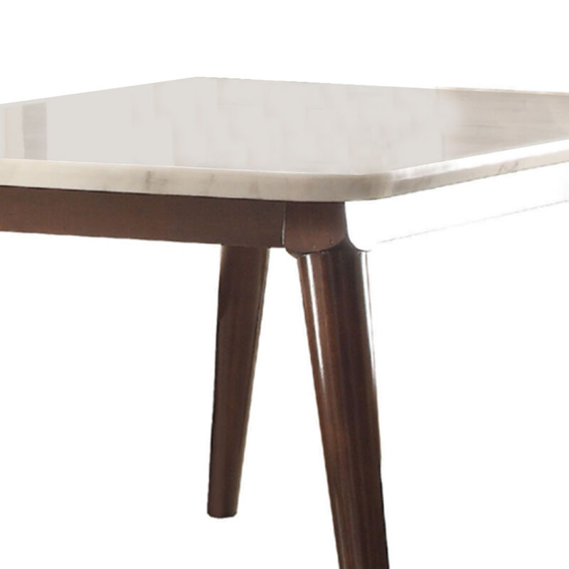 Astonishing Dining Table, White Marble & Walnut Brown - Benzara