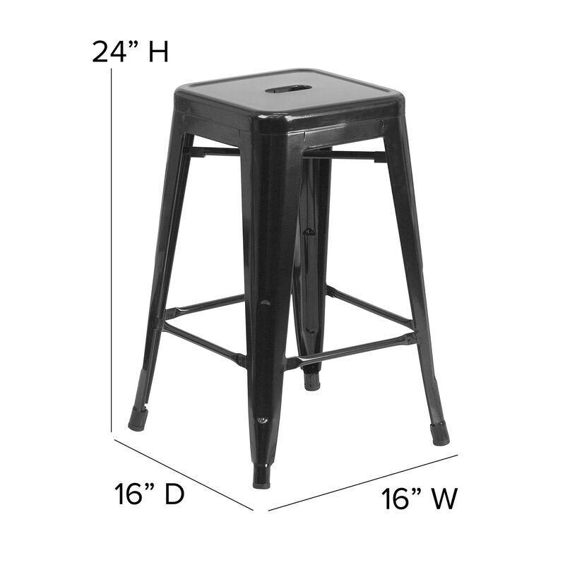 Flash Furniture Kai Commercial Grade 24" High Backless Black Metal Indoor-Outdoor Counter Height Stool with Square Seat